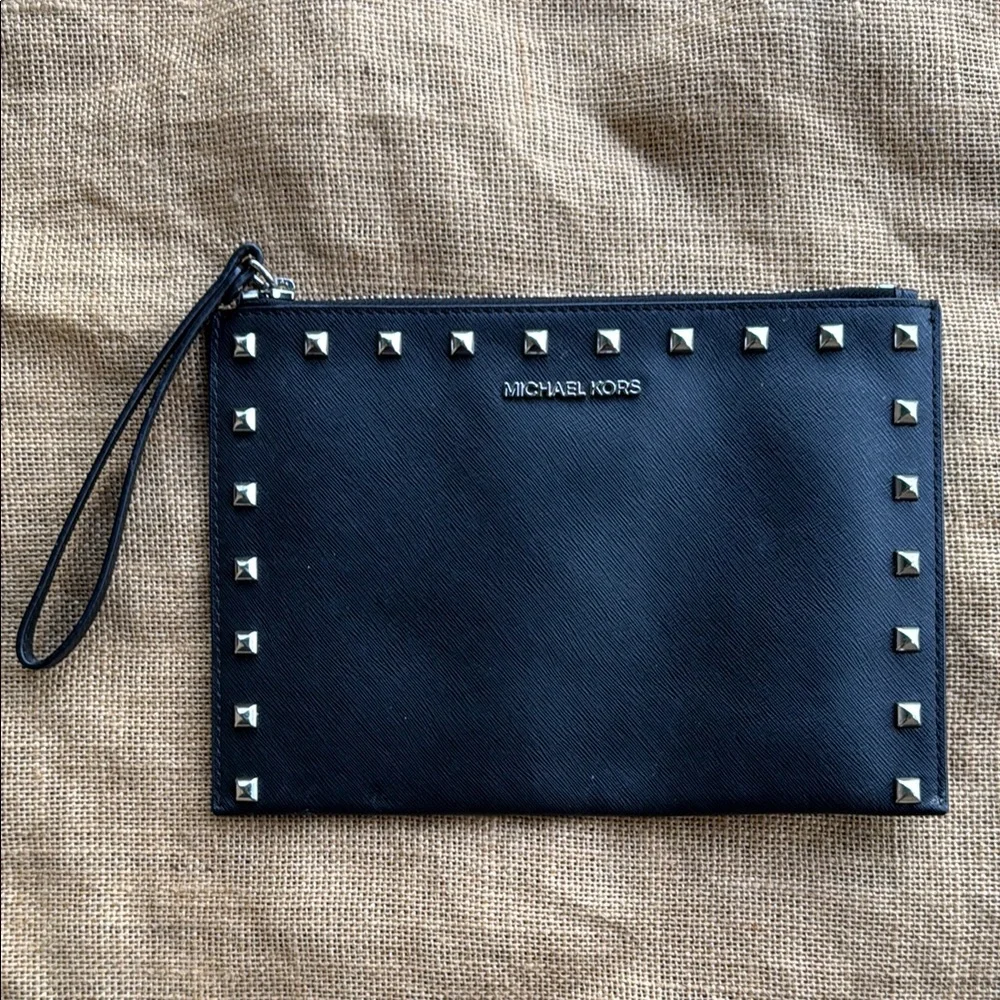 Michael Kors Black Studded Wristlet Wallet Bag
